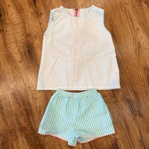 Peggy Green Girls Seersucker Shorts Set White Mint Pink Bow Back 2T 5511-Y 5558Y